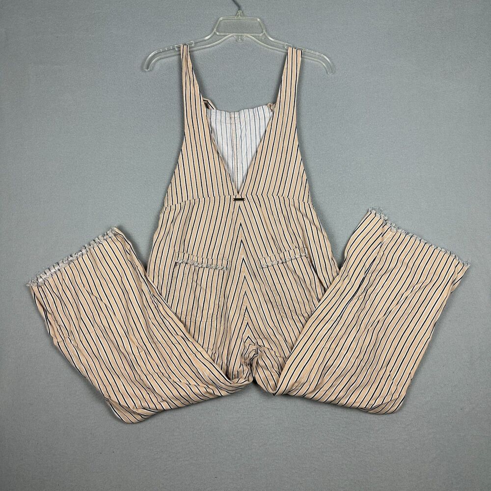 Billabong Womens Small Run Wild Overalls Jumpsuit Striped Tan Adjustable Straps - Picture 2 of 8